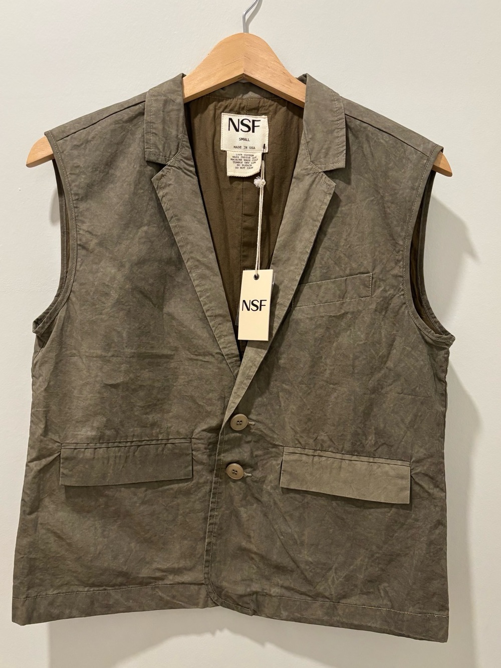 NSF Cotton Vest, Olive Green, Size 4, Safari, Oil Cloth, Grunge, 90s